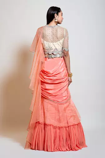 Peach Drape Lehenga Saree