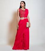 Fuchsia Rose Pink Sharara Saree Set