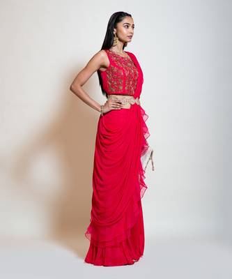 Fuchsia Rose Pink Sharara Saree Set 2