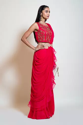 Fuchsia Rose Pink Sharara Saree Set