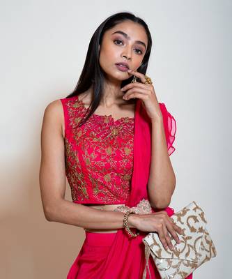 Fuchsia Rose Pink Sharara Saree Set 3