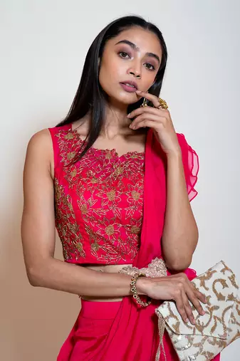 Fuchsia Rose Pink Sharara Saree Set