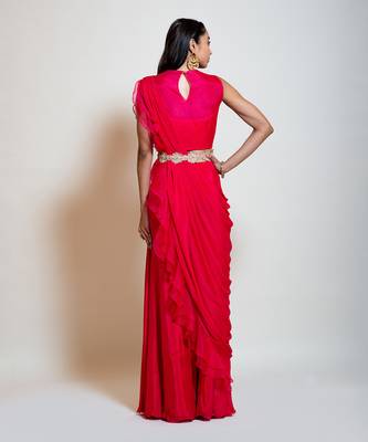 Fuchsia Rose Pink Sharara Saree Set 5