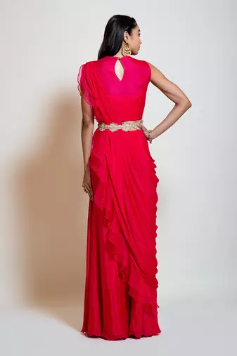 Fuchsia Rose Pink Sharara Saree Set