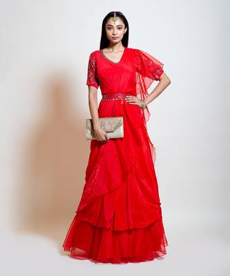 Scarlet Red Draped Saree 1