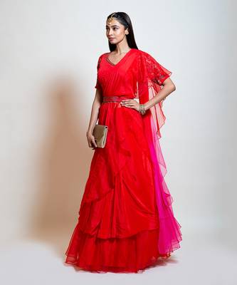 Scarlet Red Draped Saree 2