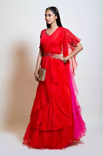 Scarlet Red Draped Saree