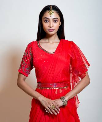 Scarlet Red Draped Saree 3