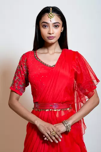 Scarlet Red Draped Saree