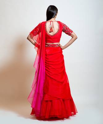 Scarlet Red Draped Saree 4