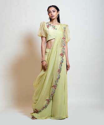 Pista Green Saree Pant Set 1