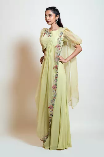 Pista Green Saree Pant Set