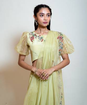Pista Green Saree Pant Set 3