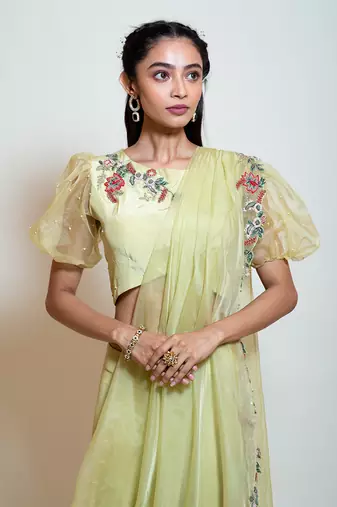 Pista Green Saree Pant Set