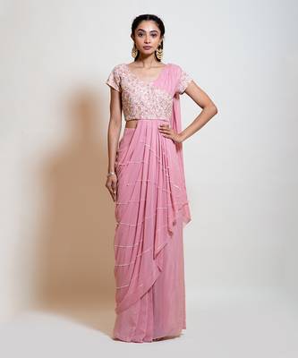 Blush Pink Drape Skirt Set 1