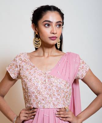 Blush Pink Drape Skirt Set 3