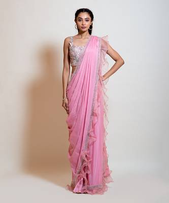 Blush Pink Drape Saree Set 1