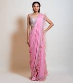 Blush Pink Drape Saree Set