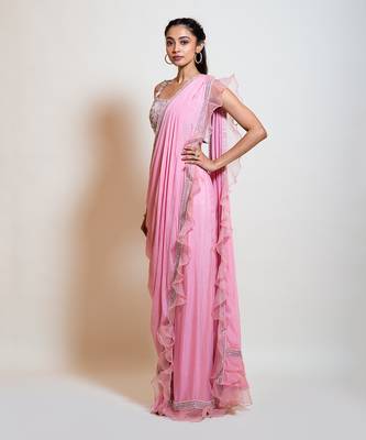 Blush Pink Drape Saree Set 2