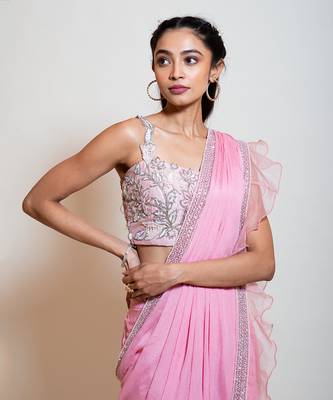 Blush Pink Drape Saree Set 3