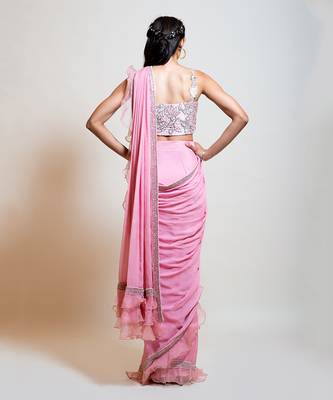 Blush Pink Drape Saree Set 4