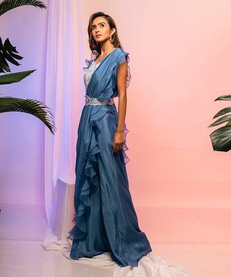 Colossal Ruffled Pant Saree 2