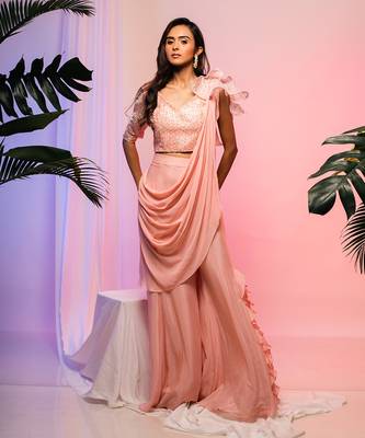 Carnation Draped Saree Set 1