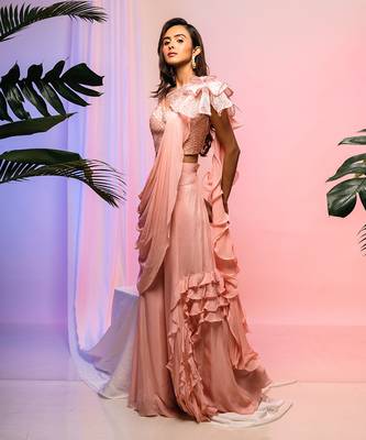 Carnation Draped Saree Set 2