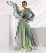 Green Wave Pant Saree