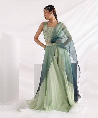 Green Wave Pant Saree 2