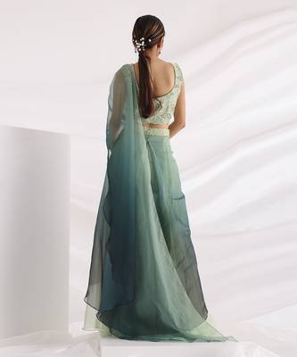 Green Wave Pant Saree 4