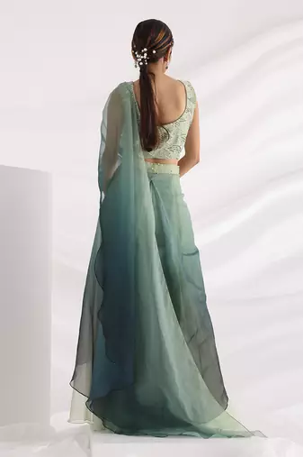 Green Wave Pant Saree