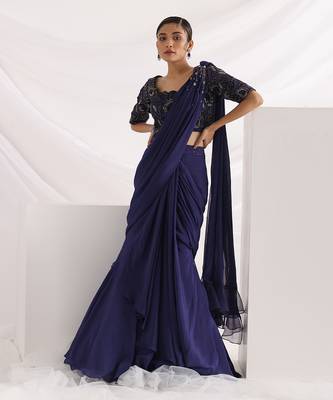Ultramarine Draped Saree Set 1
