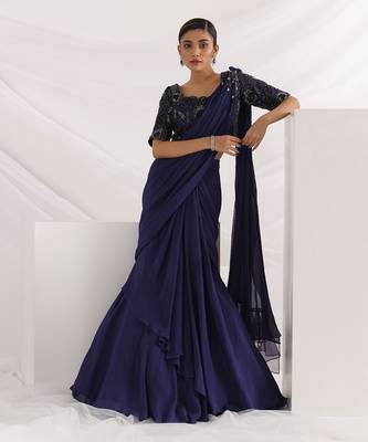 Ultramarine Draped Saree Set 2