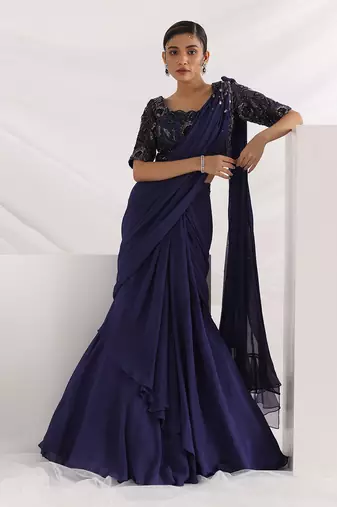 Ultramarine Draped Saree Set