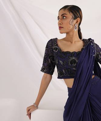 Ultramarine Draped Saree Set 3