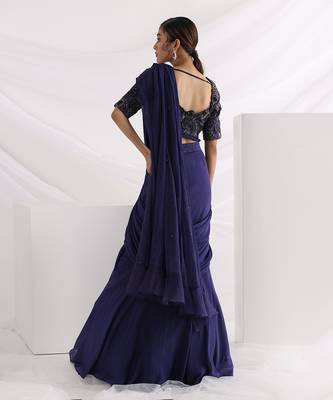 Ultramarine Draped Saree Set 4