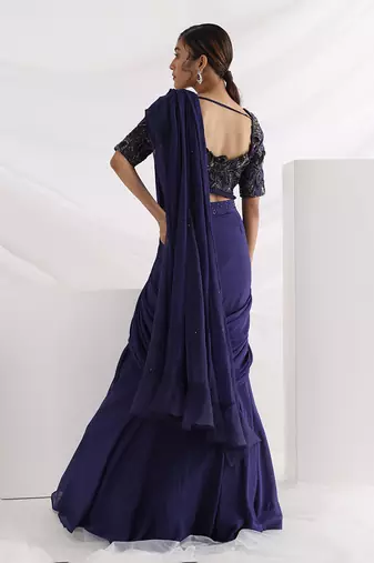 Ultramarine Draped Saree Set