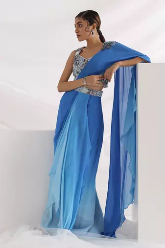 Oceanic Blue Drape Saree Set