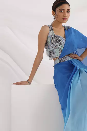 Oceanic Blue Drape Saree Set