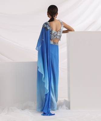 Oceanic Blue Drape Saree Set 4