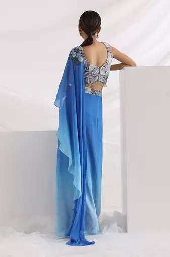 Oceanic Blue Drape Saree Set