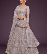 Light Lilac Net Thread Work Semi Stitched Ethnic Wedding Lehenga Choli 