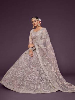 Light Lilac Net Thread Work Semi Stitched Ethnic Wedding Lehenga Choli  3