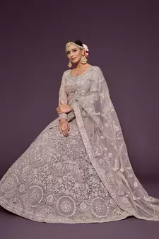 Light Lilac Net Thread Work Semi Stitched Ethnic Wedding Lehenga Choli 