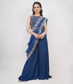 Royal Blue Pant Saree Set