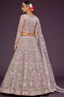 Light Lilac Net Thread Work Semi Stitched Ethnic Wedding Lehenga Choli 