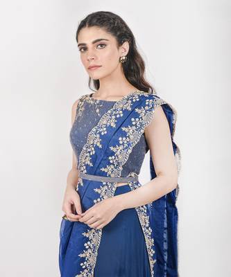 Royal Blue Pant Saree Set 3