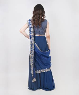 Royal Blue Pant Saree Set 4