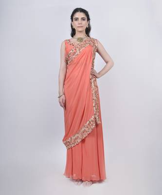 Orange Pant Saree Set 1